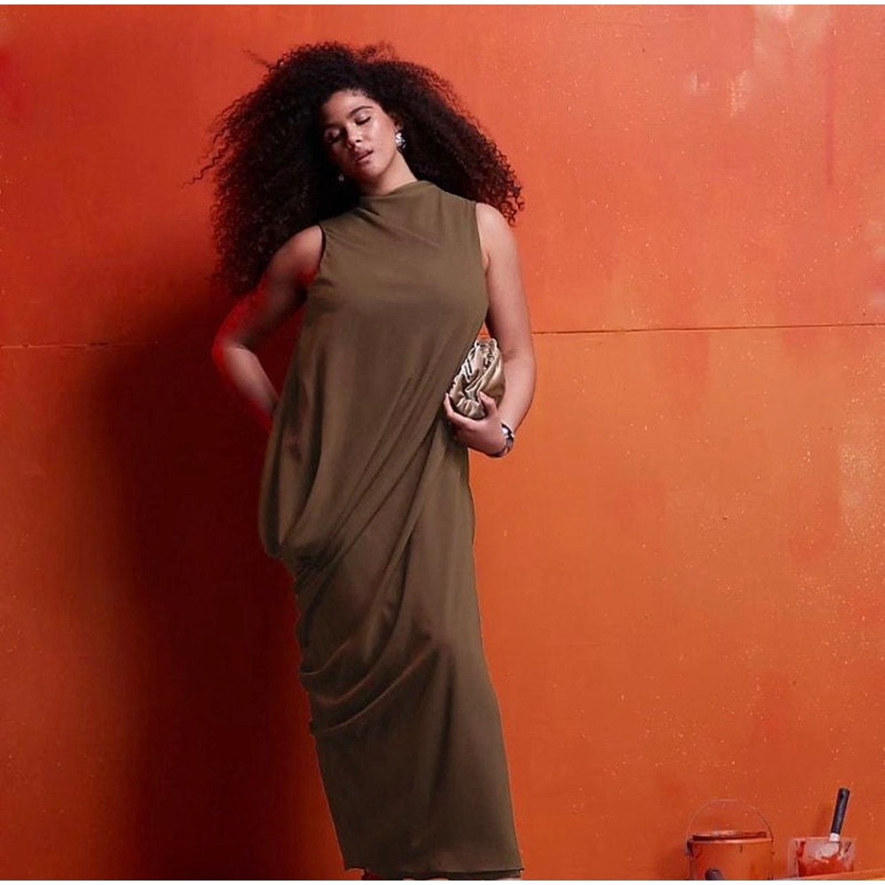 ASOS DESIGN Curve Sleeveless Asymmetric Sheer
Dress Brown High Neck Elegant 16